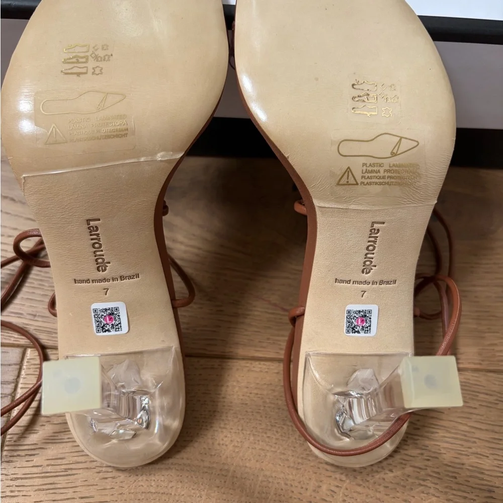Brown Clear-Strap Lace-Up Sandals